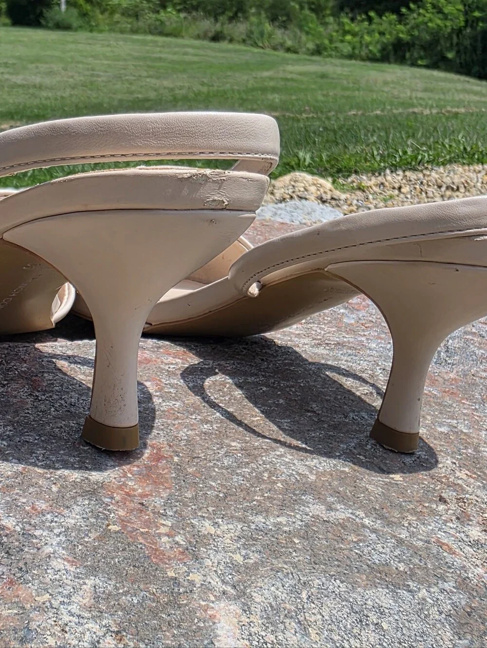 French Connection Pointed-Toe Vegan Leather Nude Slingback Kitten Heels Size 10